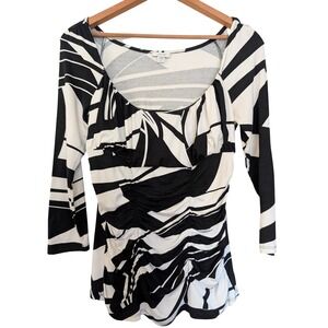 Cache Babydoll Top Large Y2K Ruched Abstract Club Cyber Indie Grunge Stretch